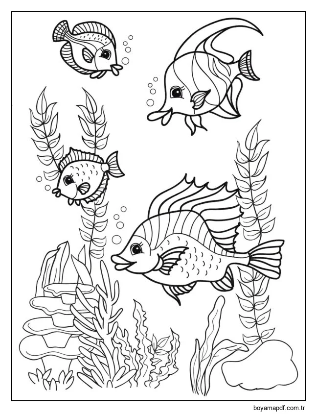 Sualtı dünyasında ne kadar çeşitli balıklar var. karakter çizimi
