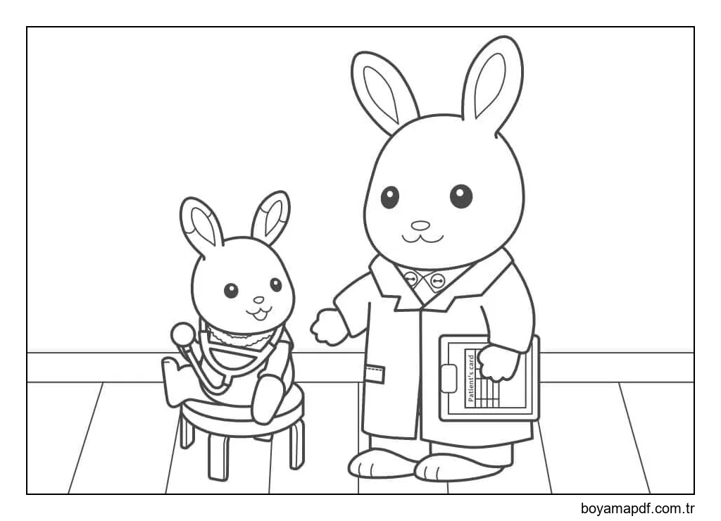 Tavşan Doktor ve bebek Tavşan Boyama Sayfası