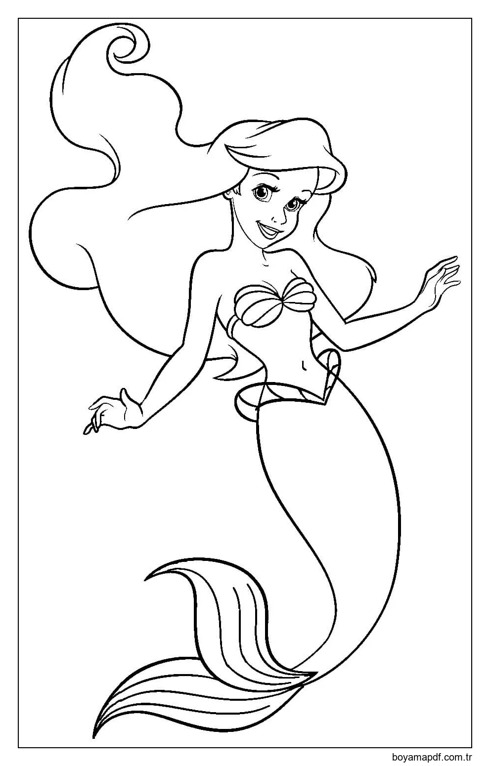 Temel Deniz Kızı Ariel Boyama Sayfası