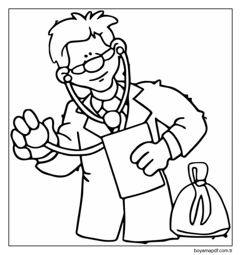 Temel Erkek Doktor Boyama Sayfası