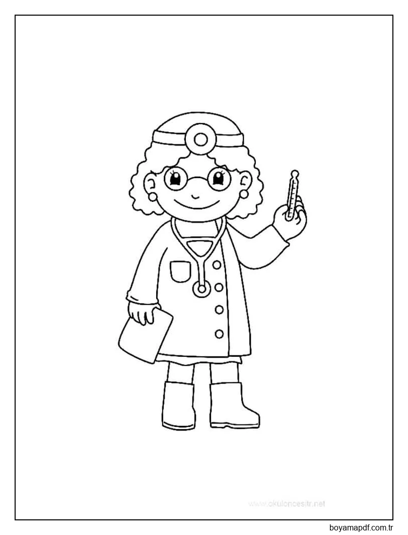 Termometre tutan Kadın Doktor Boyama Sayfası