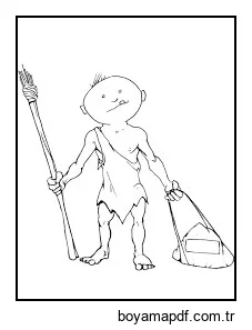 Torch ve Stone ile Karikatür Mağara Adam karakter çizimi