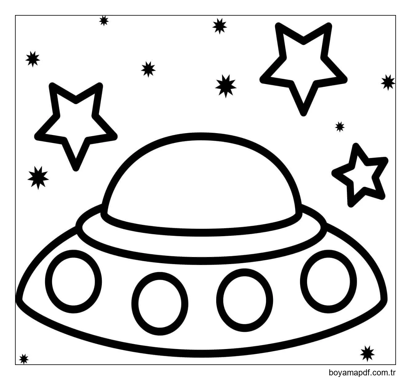 Uzayda Uçan UFO Boyama Sayfası