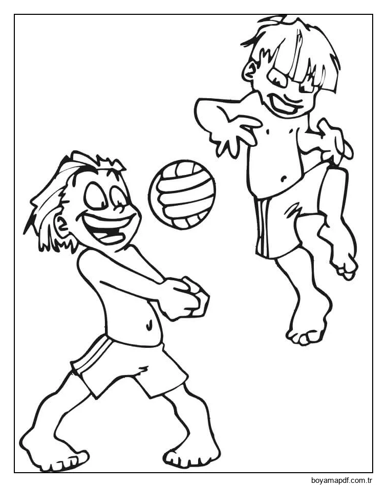 Voleybol Oynarken iki çocuk Boyama Sayfası