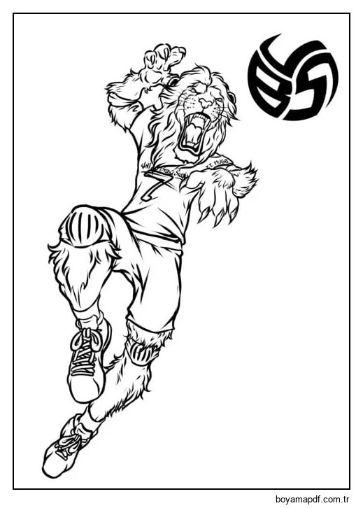 Voleybol Oynayan Aslan Boyama Sayfası