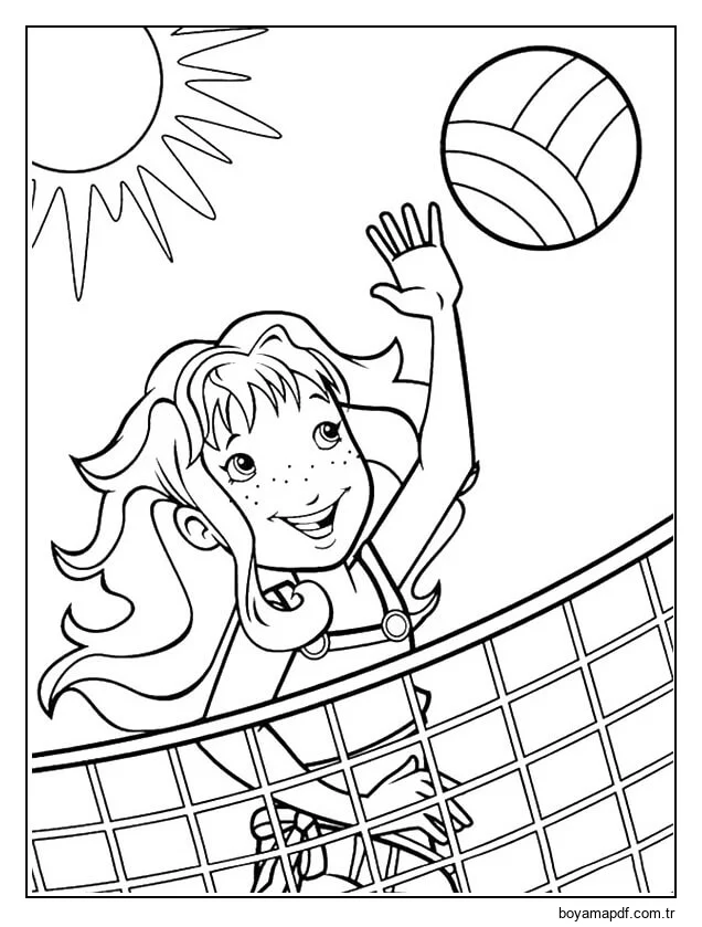 Voleybol Oynayan çizgi Film Kız Boyama Sayfası