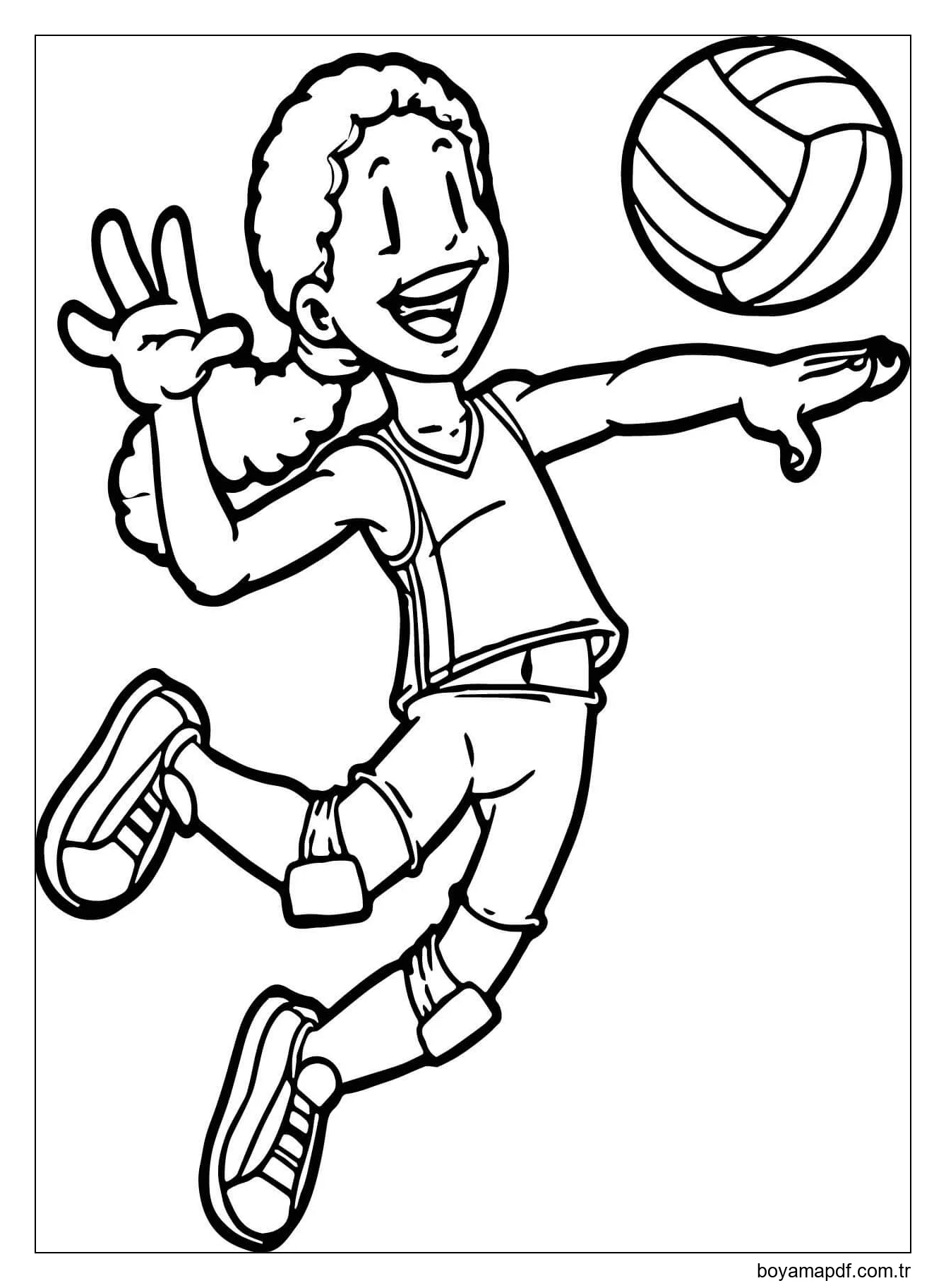 Voleybol Oynayan Eğlenceli çizgi Film Kız Boyama Sayfası