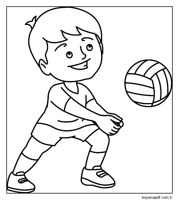 Voleybol Oynayan Eğlenceli çocuk Boyama Sayfası