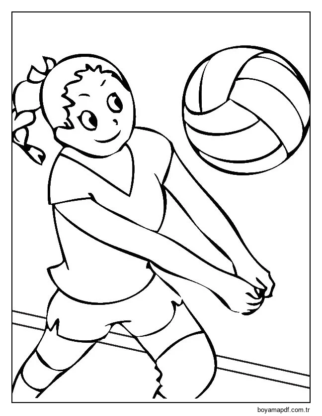 Voleybol Oynayan Gülümseyen Kız Boyama Sayfası