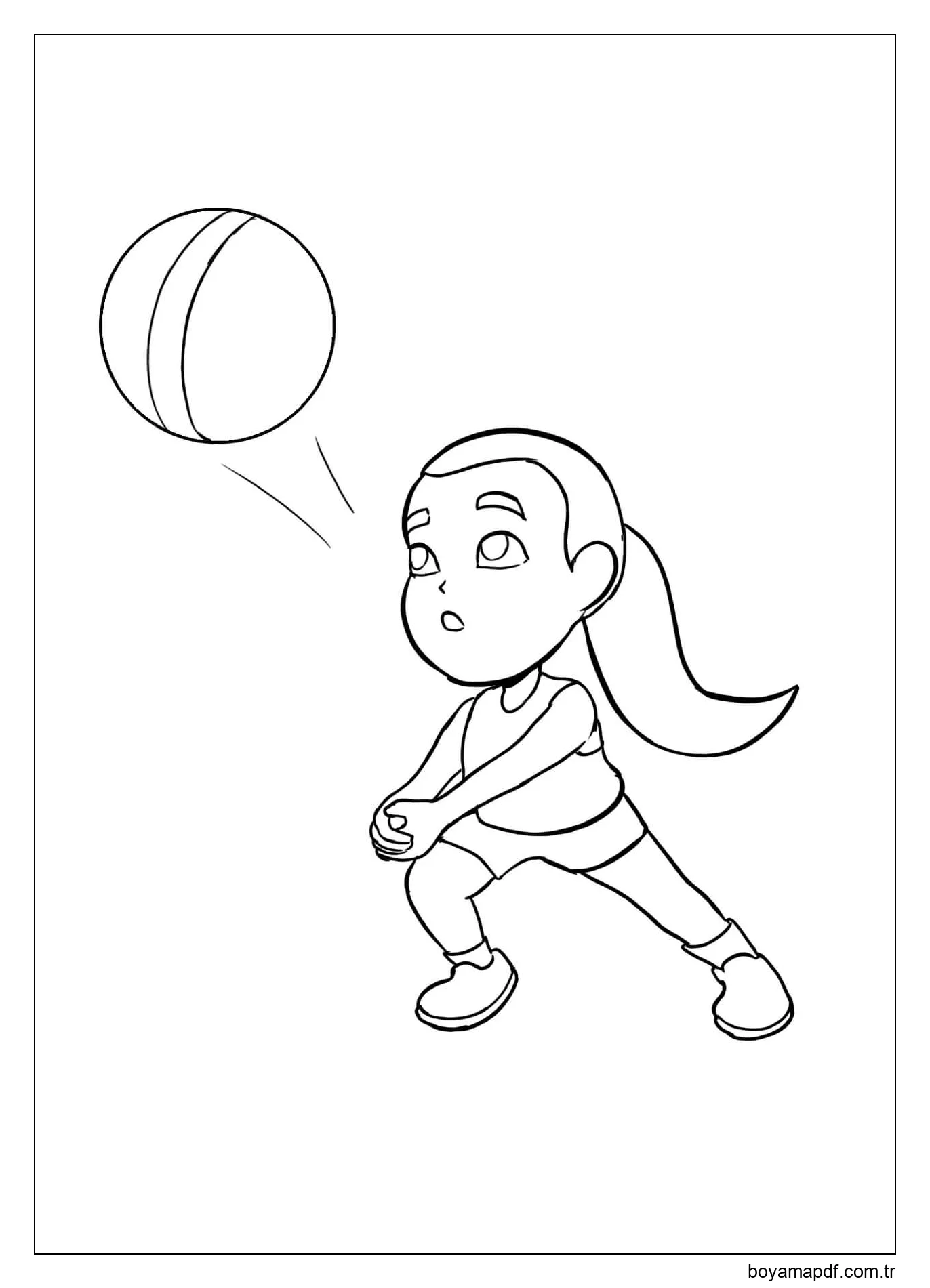 Voleybol Oynayan Temel Kız Boyama Sayfası