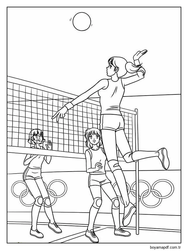 Voleybol Oynayan üç Animel Kız Boyama Sayfası