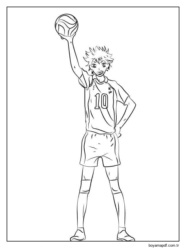 Voleybol Topu ile Shouyou Hinata Boyama Sayfası