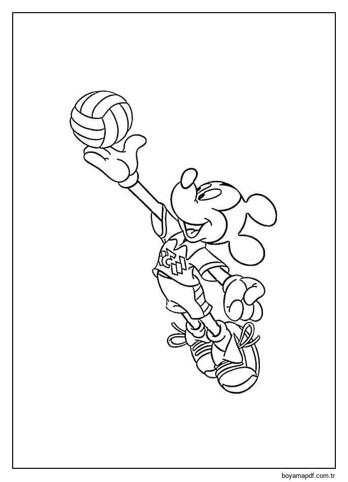 Voleybollu Mickey Mouse Boyama Sayfası