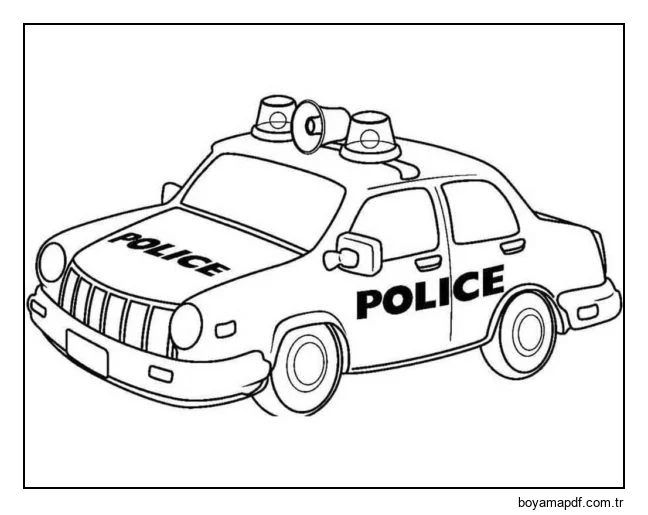 Yanıp sönen ışıkları olan araba. Boyama Sayfası