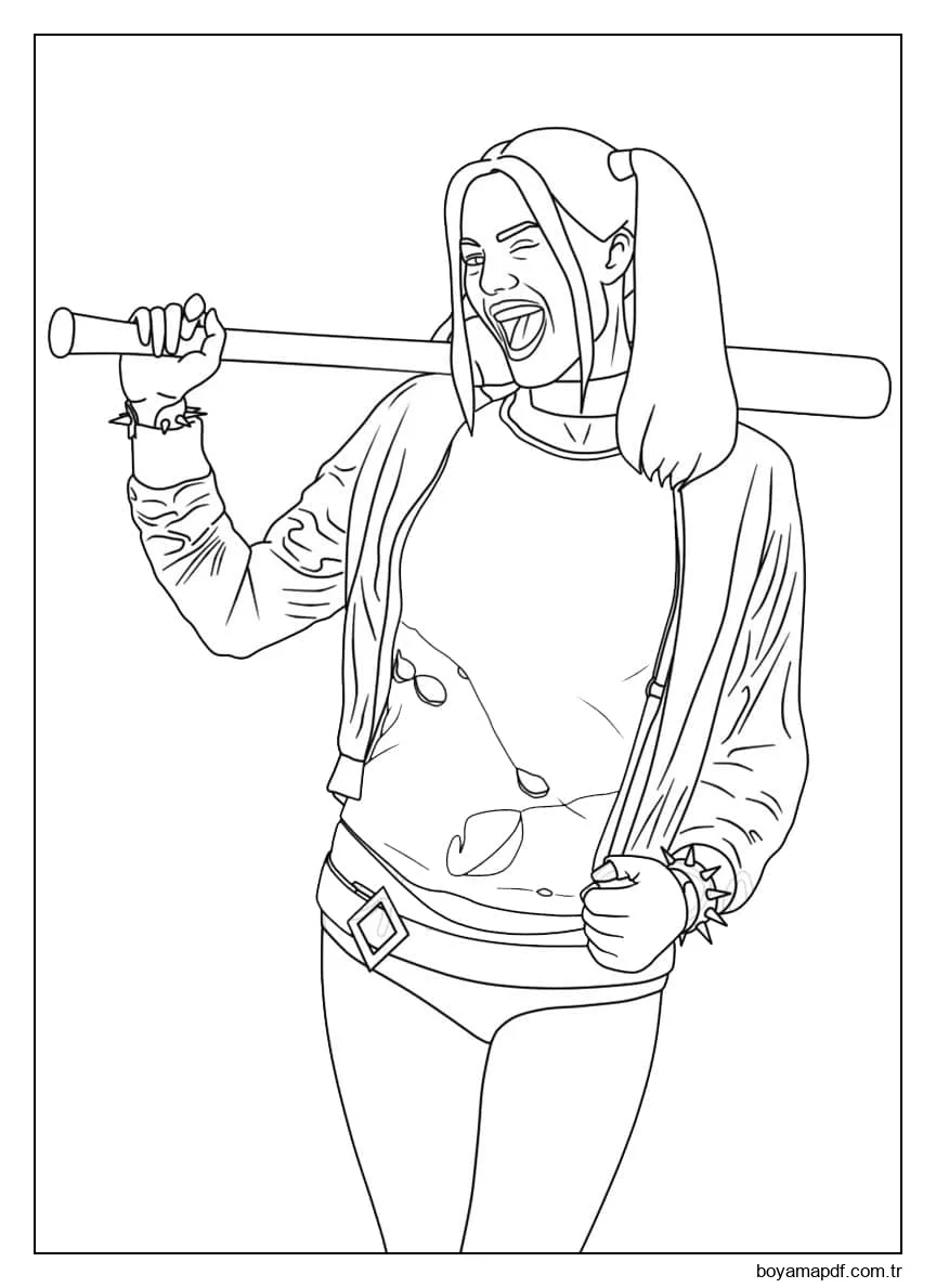 Yazdırılabilir Harley Quinn karakter çizimi